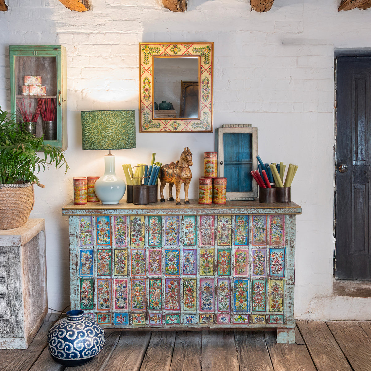 Painted Teak Glazed Wall Cabinet - Ca 1930