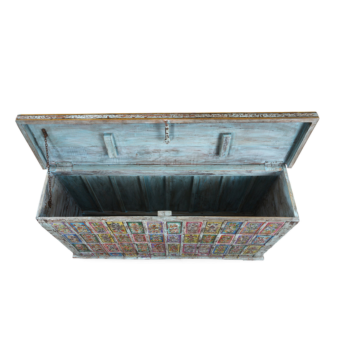 Interior Of Vintage Indian Painted Pithara Console Chest | Indigo Antiques