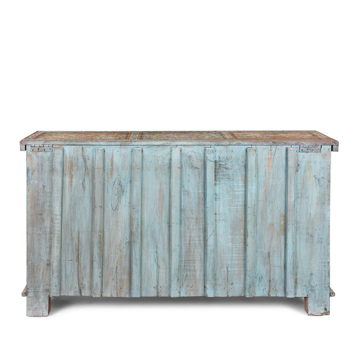 Back Of Vintage Indian Painted Pithara Console Chest | Indigo Antiques