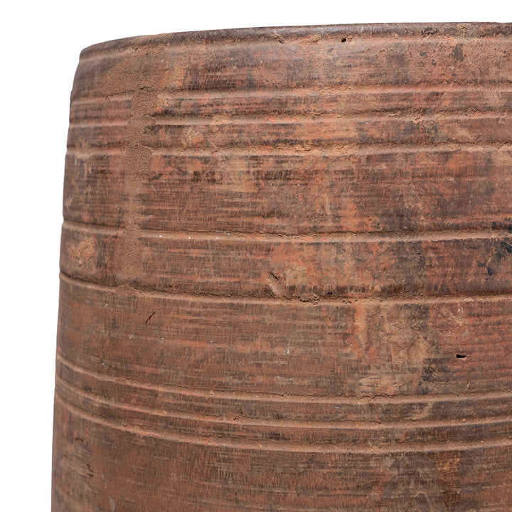 Grooves Detail From Antique Wooden Milk Pot From Kullu Valley Himachal Pradesh With Grooved Surface