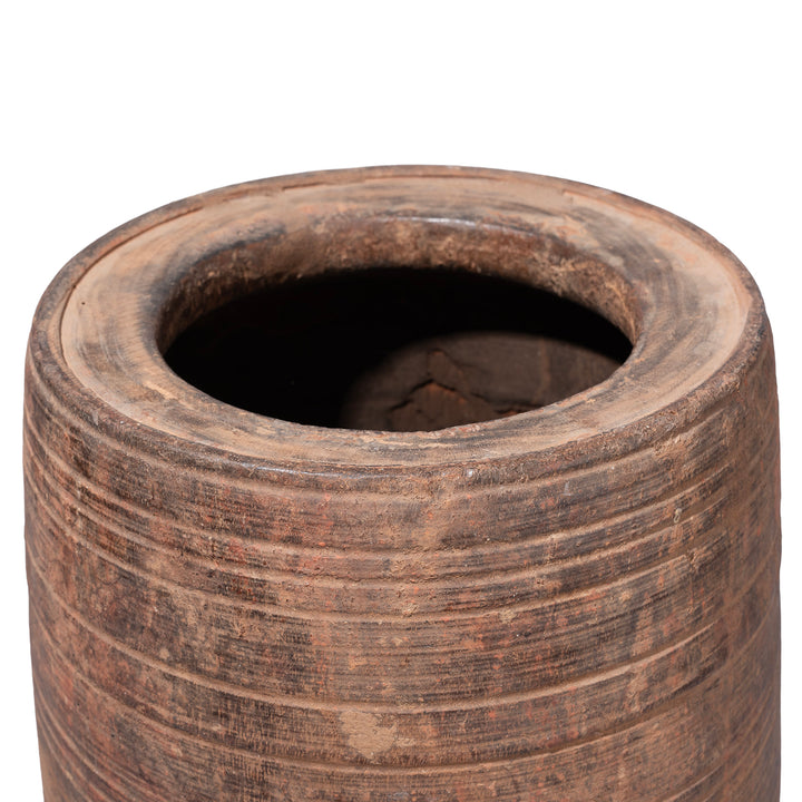 Rim Detail From Antique Wooden Milk Pot From Kullu Valley Himachal Pradesh With Grooved Surface