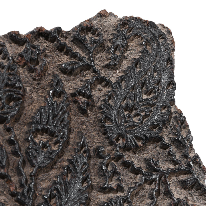 Detail From Hand Carved Indian Wooden Textile Printing Block With Floral Pattern