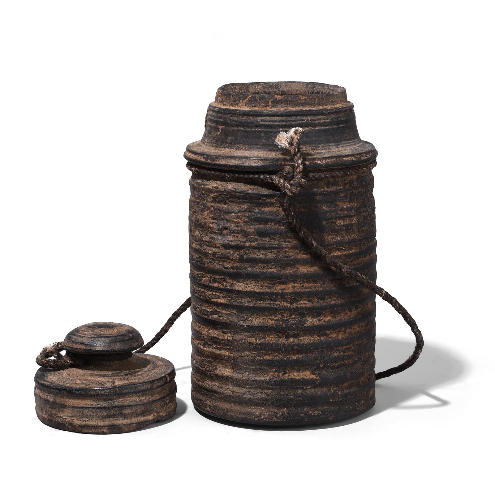 Lid Off View Of Option 2 Antique Himachal Cedar Wood Milk Pot From The Kullu Valley With Original Lid And Rope Handles
