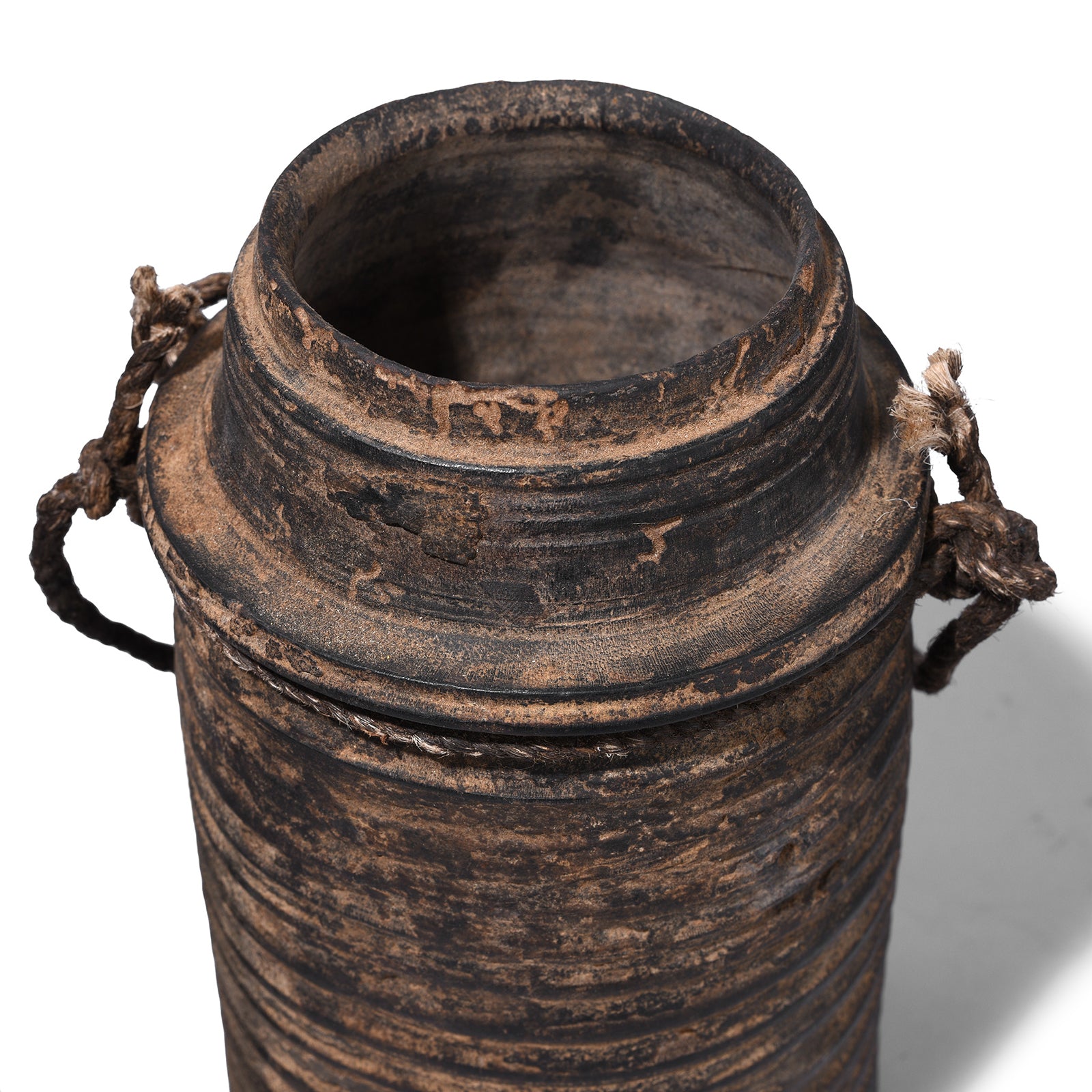 Rim Detil From Option 2 Antique Himachal Cedar Wood Milk Pot From The Kullu Valley With Original Lid And Rope Handles