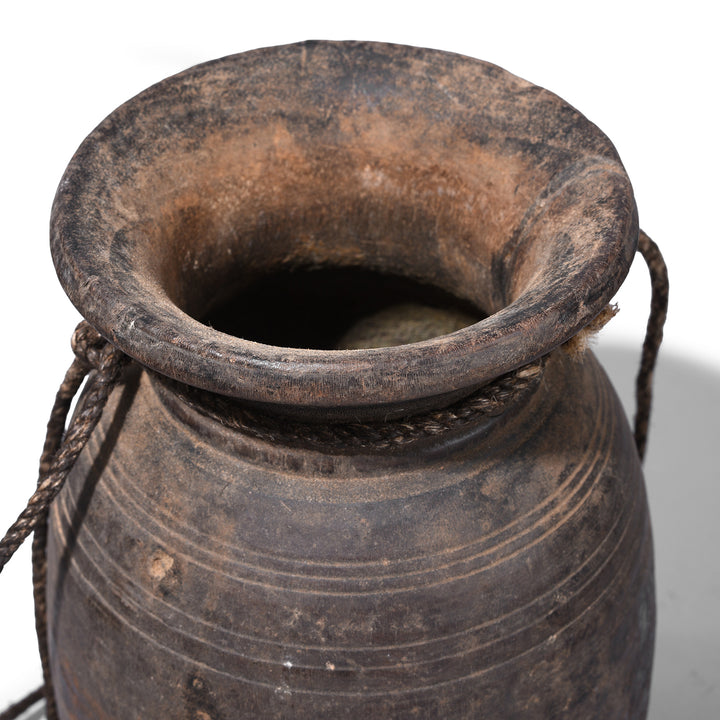 Rim Detail From Option 3 Antique Himachal Cedar Wood Milk Pot From The Kullu Valley With Original Lid And Rope Handles