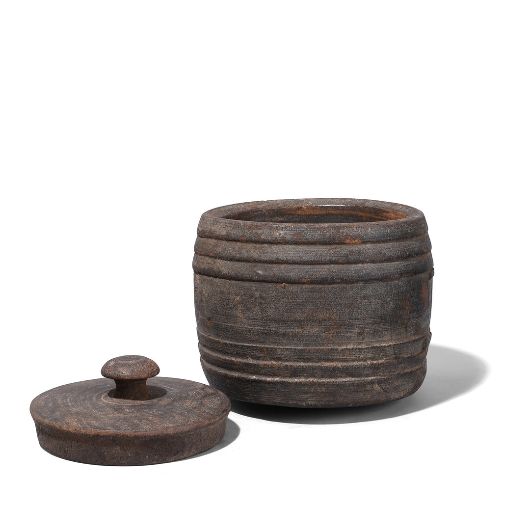 Lid Off View Of Option 4 Antique Himachal Cedar Wood Milk Pot From The Kullu Valley With Original Lid 