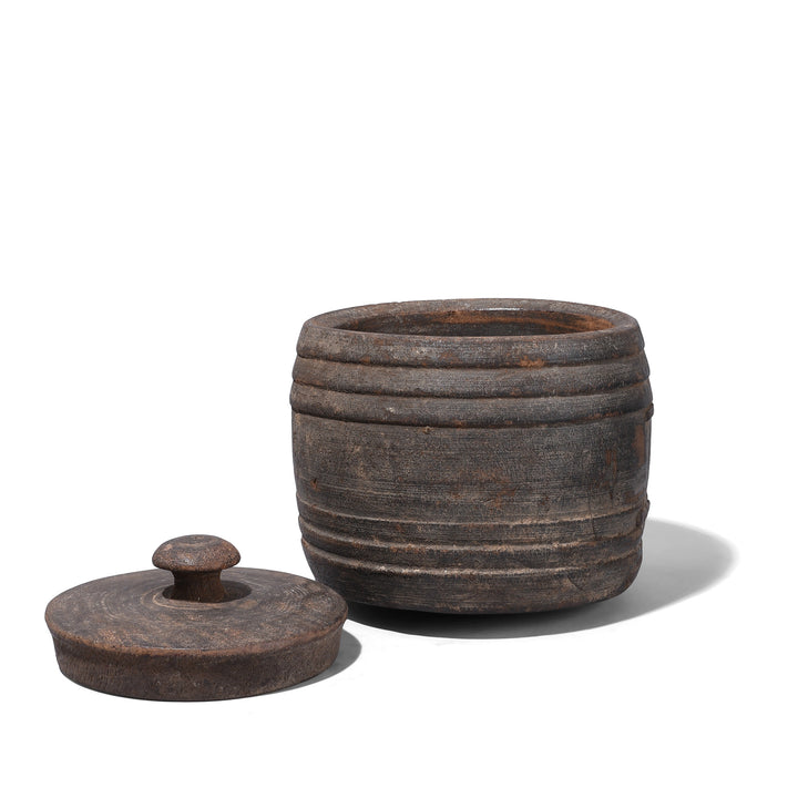 Lid Off View Of Option 4 Antique Himachal Cedar Wood Milk Pot From The Kullu Valley With Original Lid 
