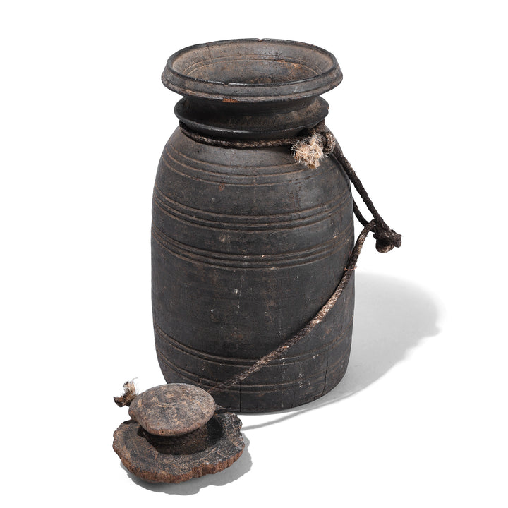 Old Wooden Milk Pot From Himachal Pradesh - Ca 1920