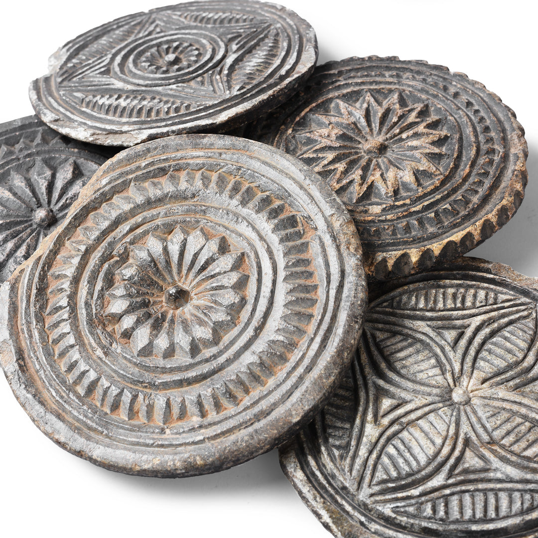 Detail From Vintage Indian Stone Chapati Seal Coasters | Indigo Antiques