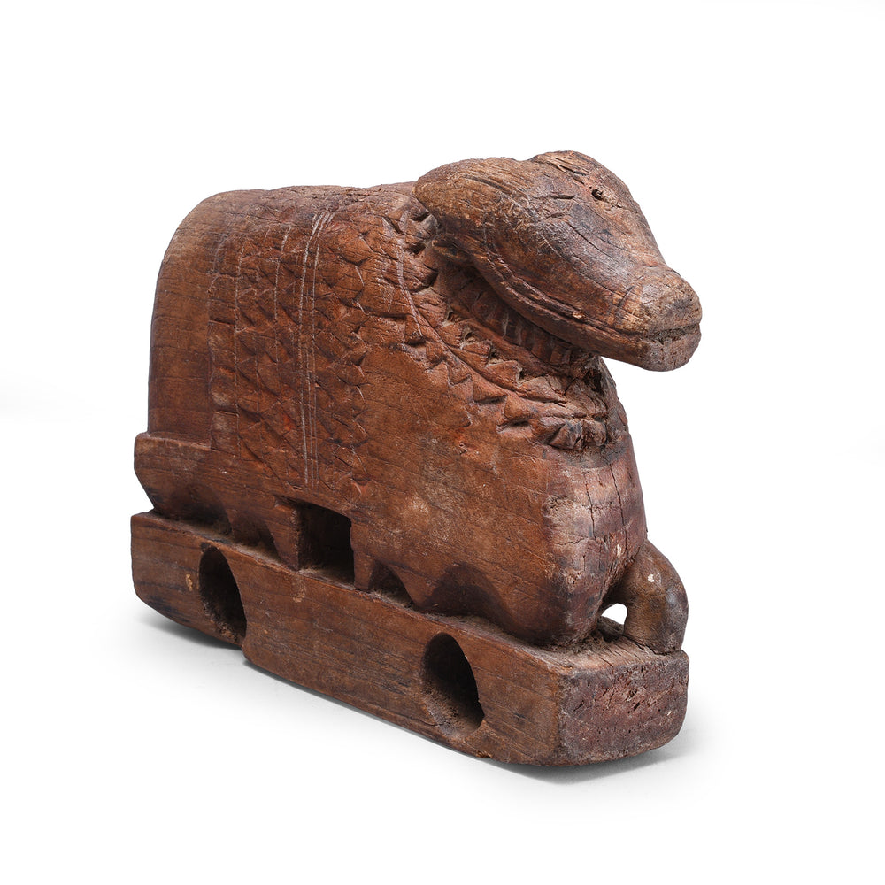 Angled View Of Antique Indian Nandi Bull Toy From Andhra Pradesh | Indigo Antiques