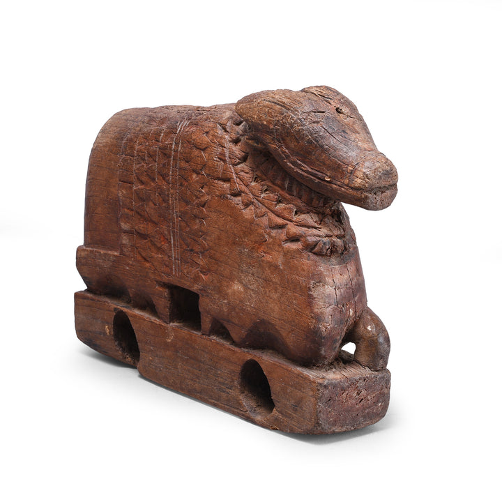 Angled View Of Antique Indian Nandi Bull Toy From Andhra Pradesh | Indigo Antiques