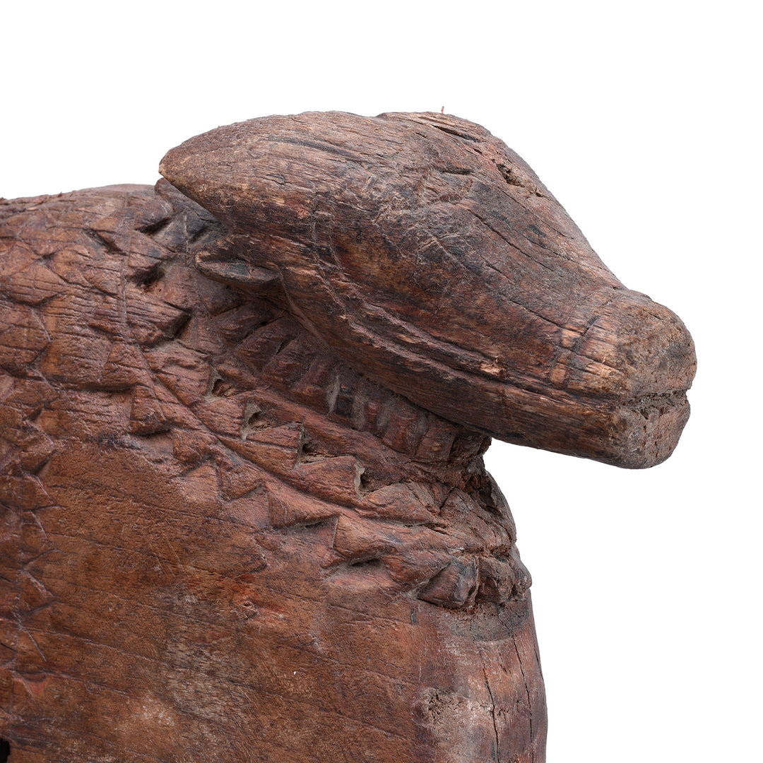 Face Detail Of Antique Indian Nandi Bull Toy From Andhra Pradesh | Indigo Antiques