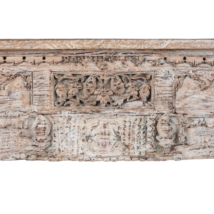 Central Carving Detail From Painted Console Table Made From Reclaimed Teak 