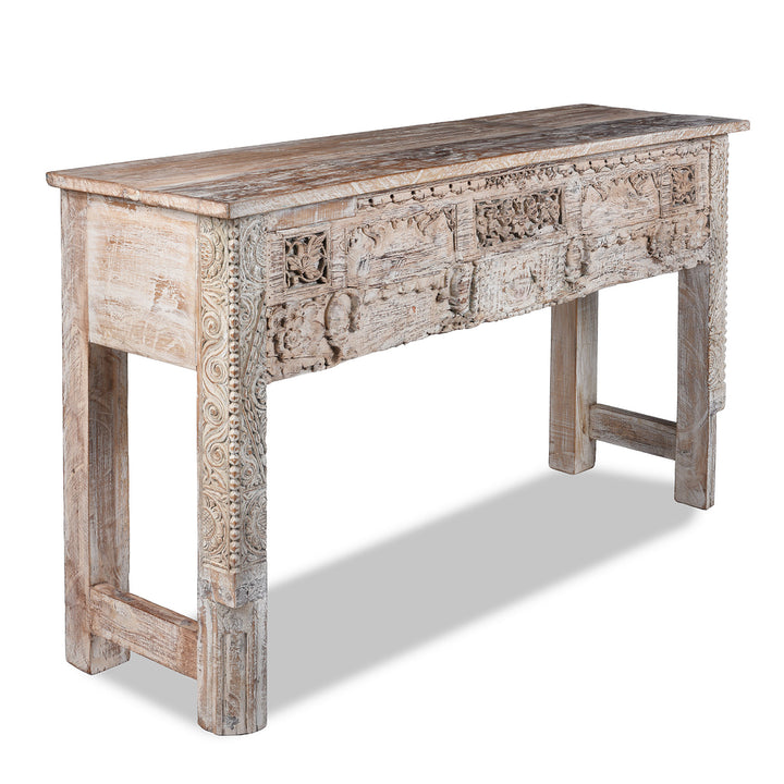 Angled View Of Painted Console Table Made From Reclaimed Teak 