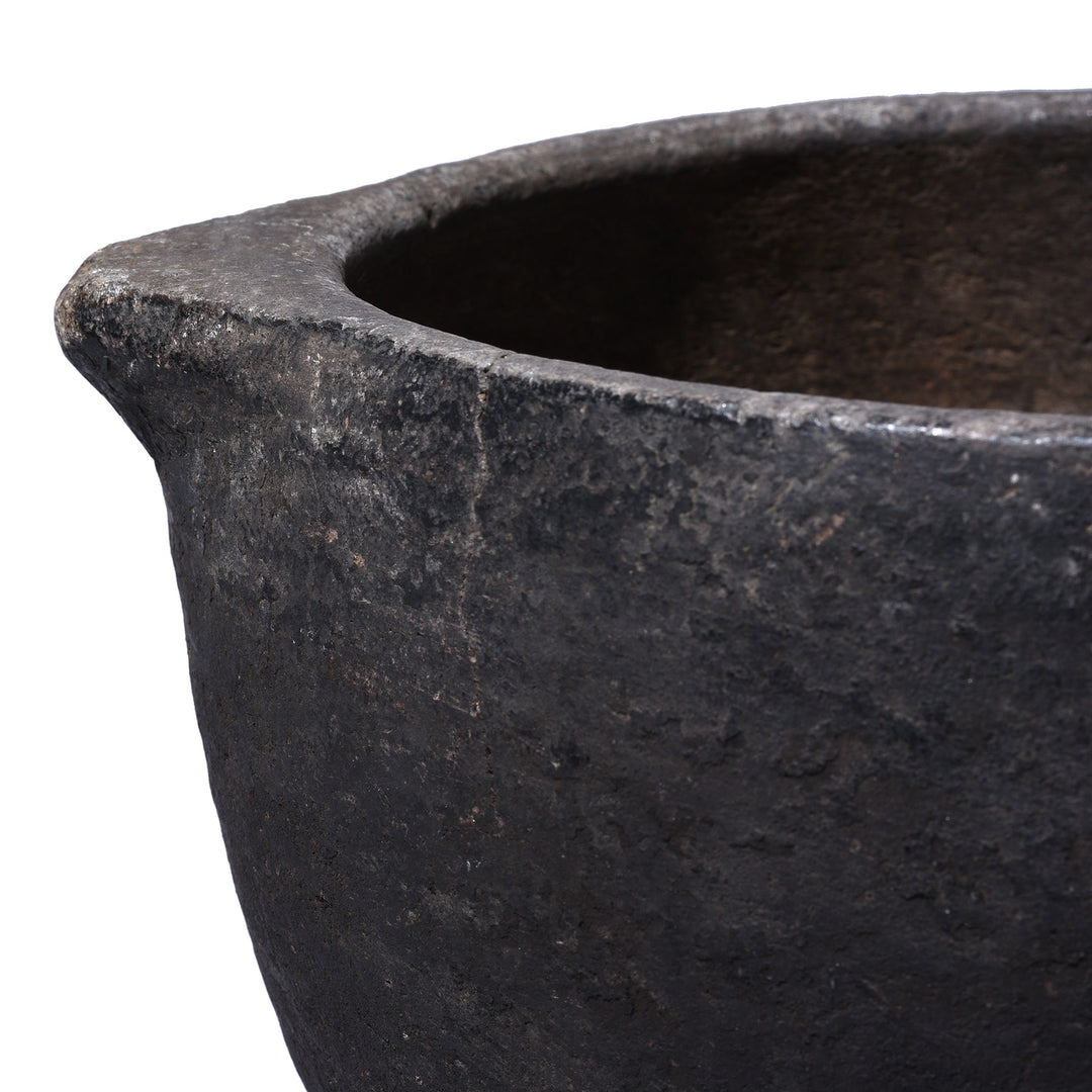 Rim Detail From Stone Pot For Planter With Weathered Hand Carved Stone Surface