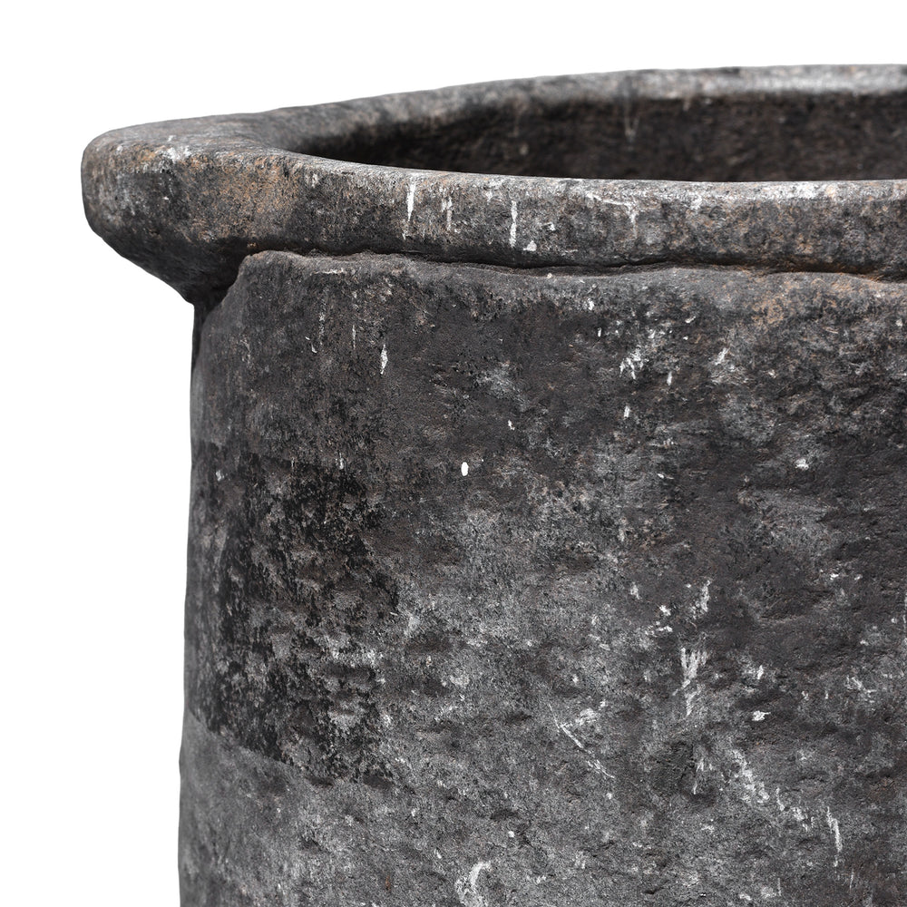Rim Detail From Carved Stone South Indian Pot With Thick Walls And Weathered Surface