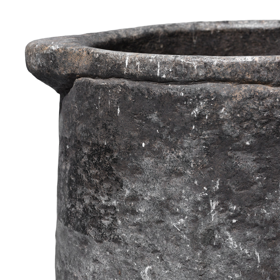 Rim Detail From Carved Stone South Indian Pot With Thick Walls And Weathered Surface