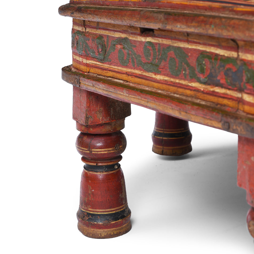 Leg Detail From Antique Indian Painted Bajot Low Table | Indigo Antiques