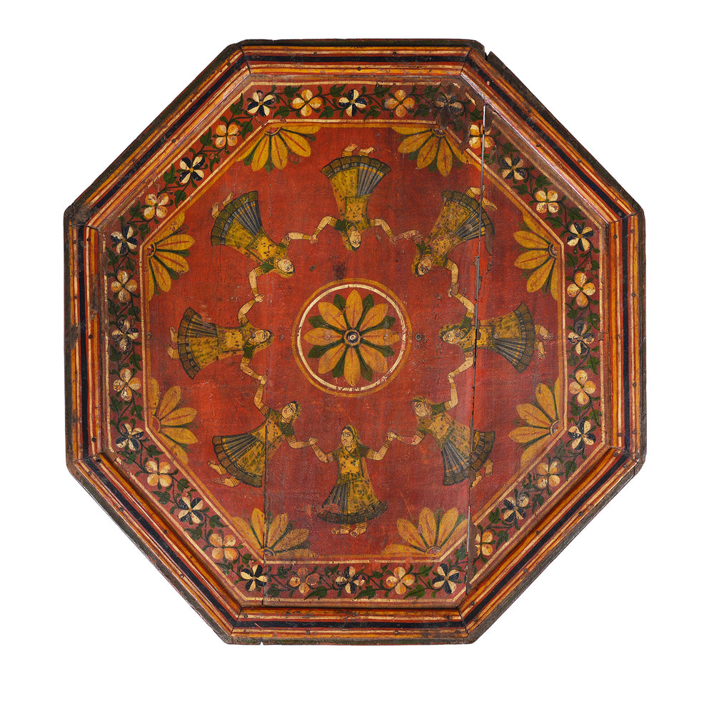 Top Down View Of Antique Indian Painted Bajot Low Table | Indigo Antiques