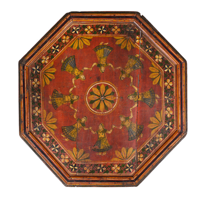 Top Down View Of Antique Indian Painted Bajot Low Table | Indigo Antiques