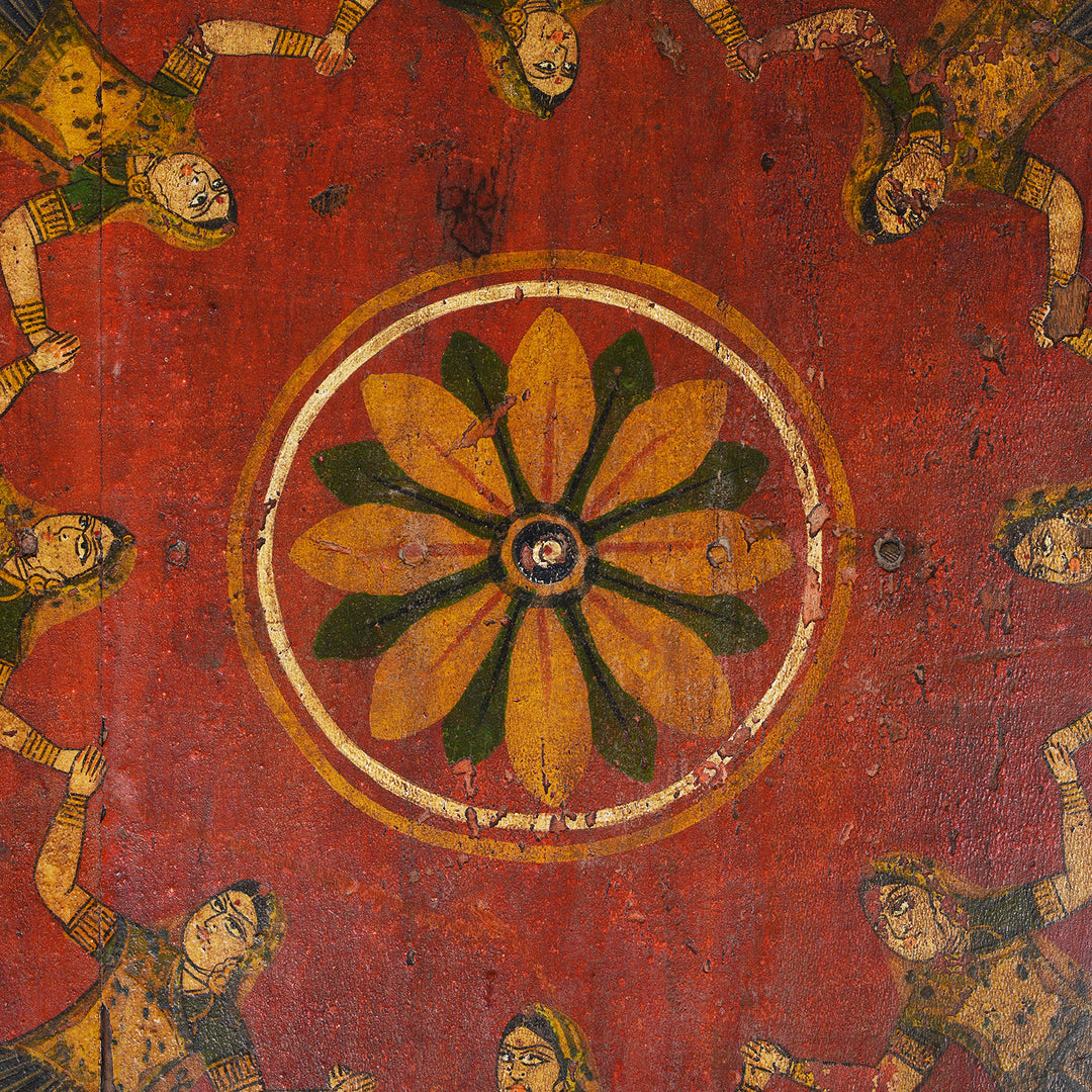 Central Motif Detail From Antique Indian Painted Bajot Low Table | Indigo Antiques