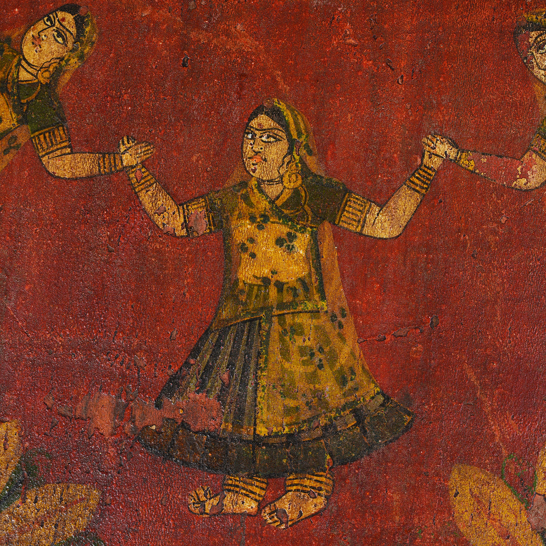 Painted Woman Detail From Antique Indian Painted Bajot Low Table | Indigo Antiques