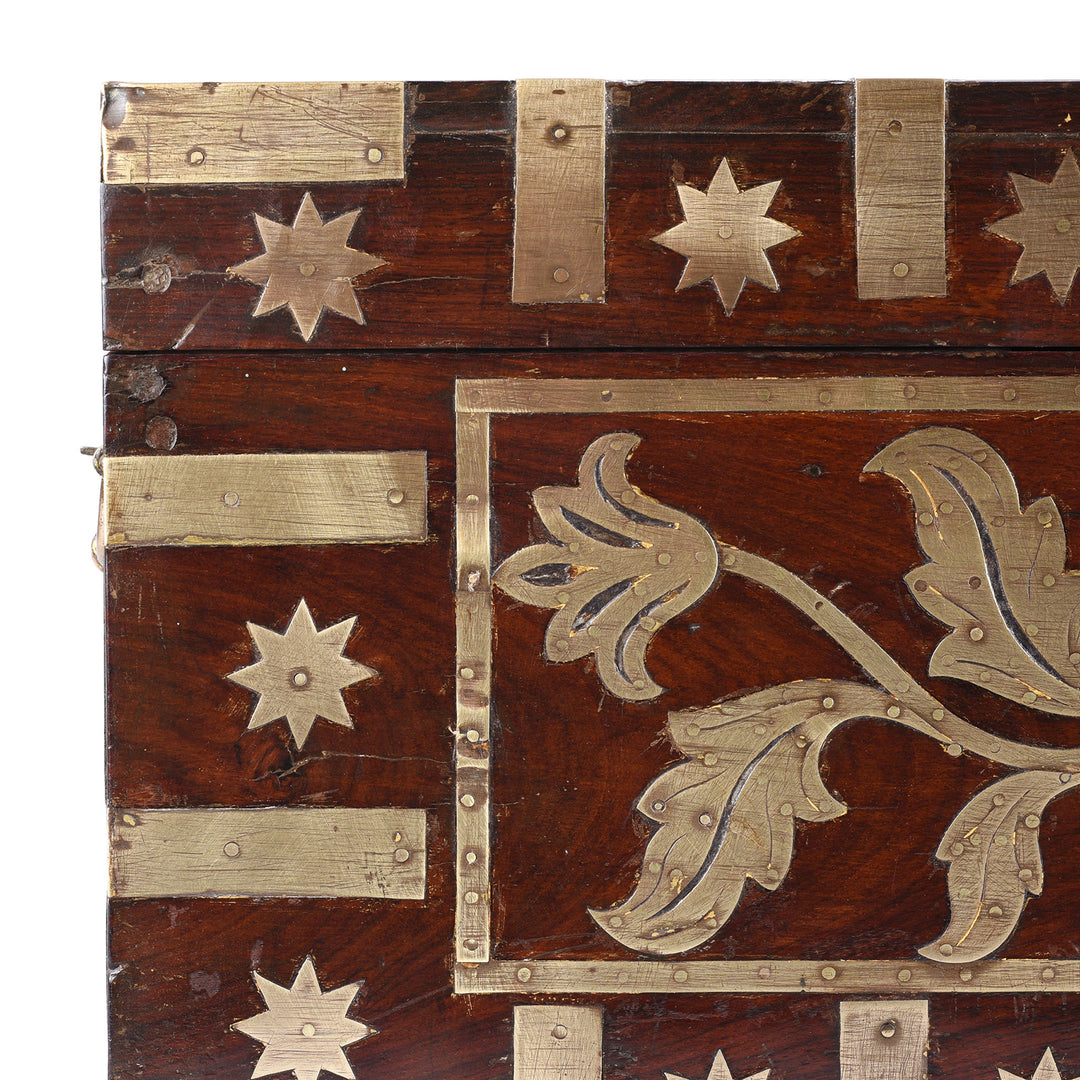 Close Up Of Brass From Brass Bound Malabar Rosewood Chest With Fitted Interior From Kutch Gujarat