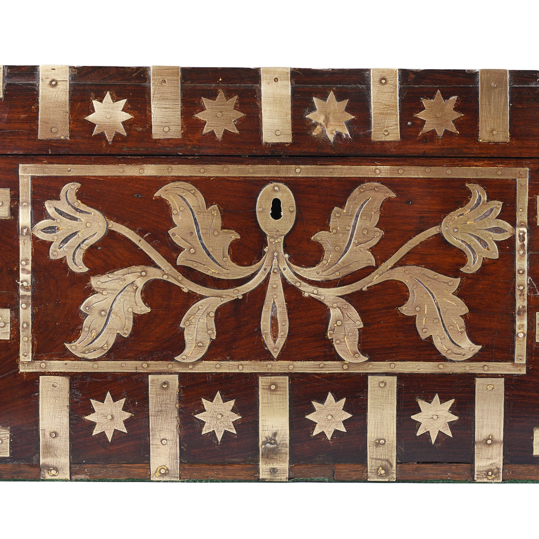 Detailed View Of Lock From Brass Bound Malabar Rosewood Chest With Fitted Interior From Kutch Gujarat