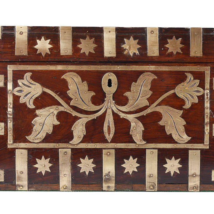 Detailed View Of Lock From Brass Bound Malabar Rosewood Chest With Fitted Interior From Kutch Gujarat