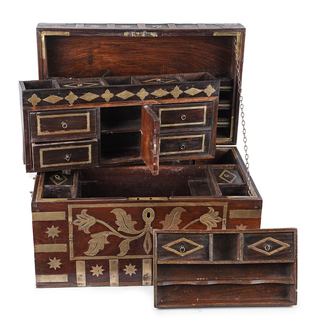 Internal View Of Brass Bound Malabar Rosewood Chest With Fitted Interior From Kutch Gujarat