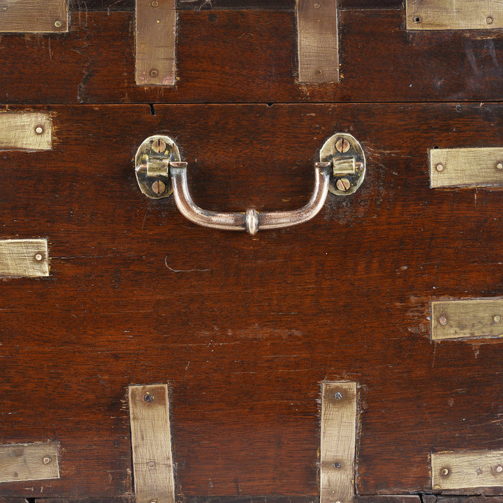 Detailed View Of Handle From Brass Bound Malabar Rosewood Chest With Fitted Interior From Kutch Gujarat