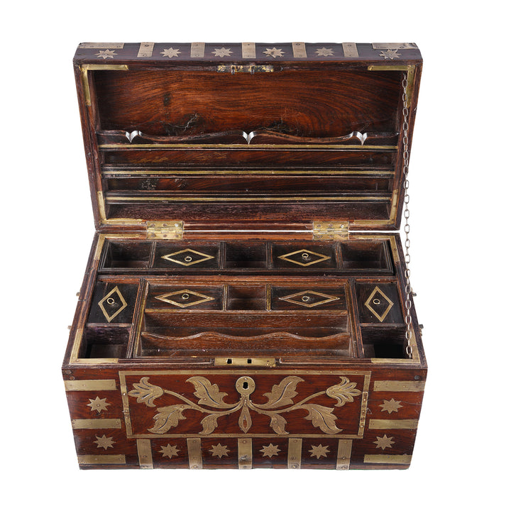 Interior Top Down View Of Brass Bound Malabar Rosewood Chest With Fitted Interior From Kutch Gujarat