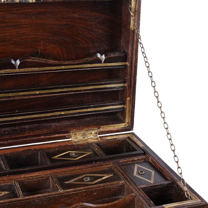Detailed View Of Chain From Brass Bound Malabar Rosewood Chest With Fitted Interior From Kutch Gujarat