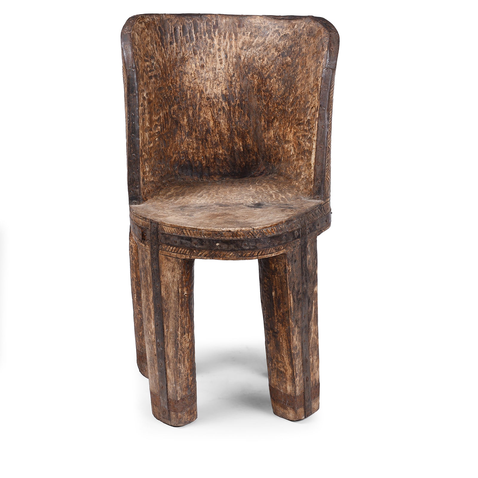 Hand Carved Naga Tribal Chair From Nagaland With Figural Decoration And Deep Patina | Indigo Antiques