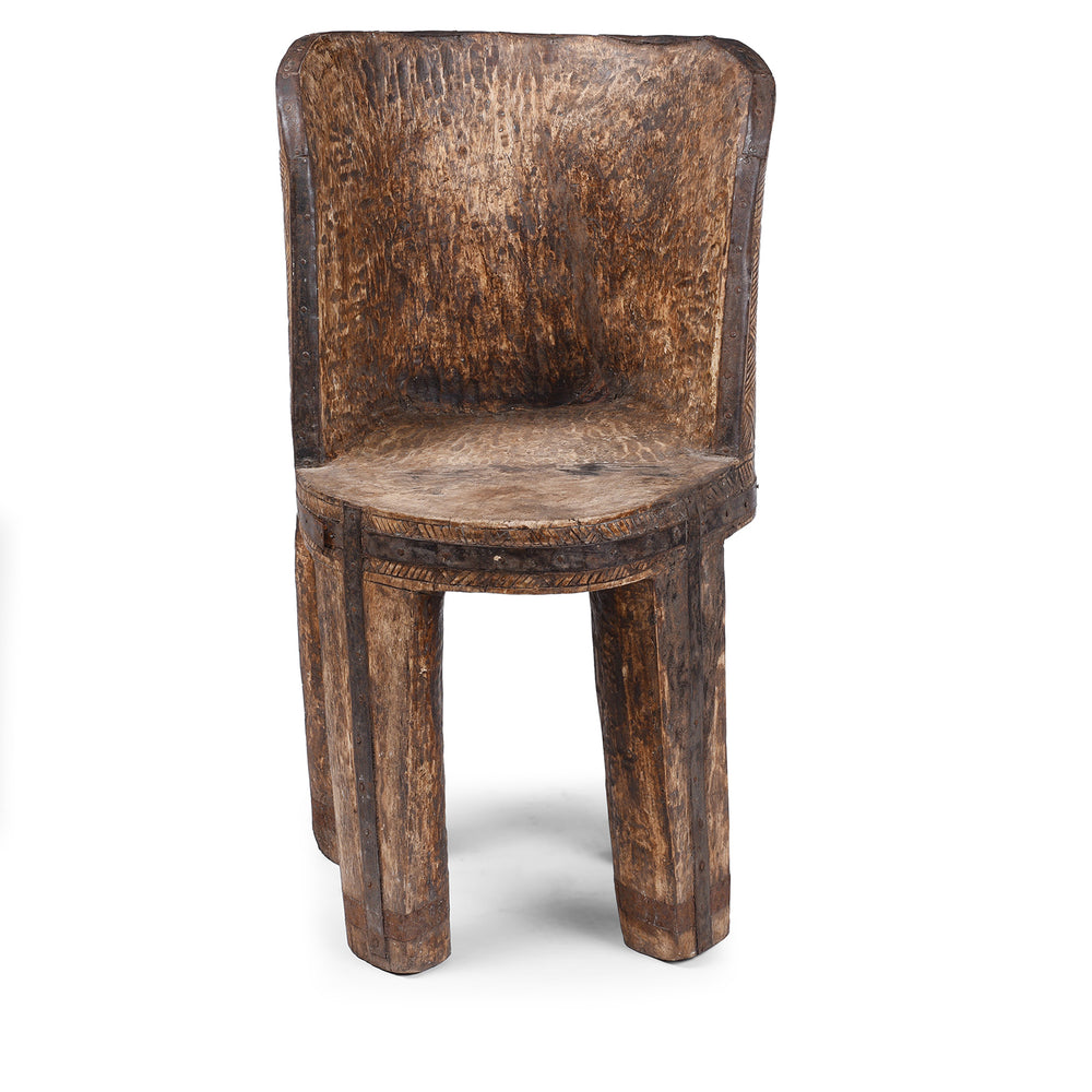 Hand Carved Naga Tribal Chair From Nagaland With Figural Decoration And Deep Patina | Indigo Antiques