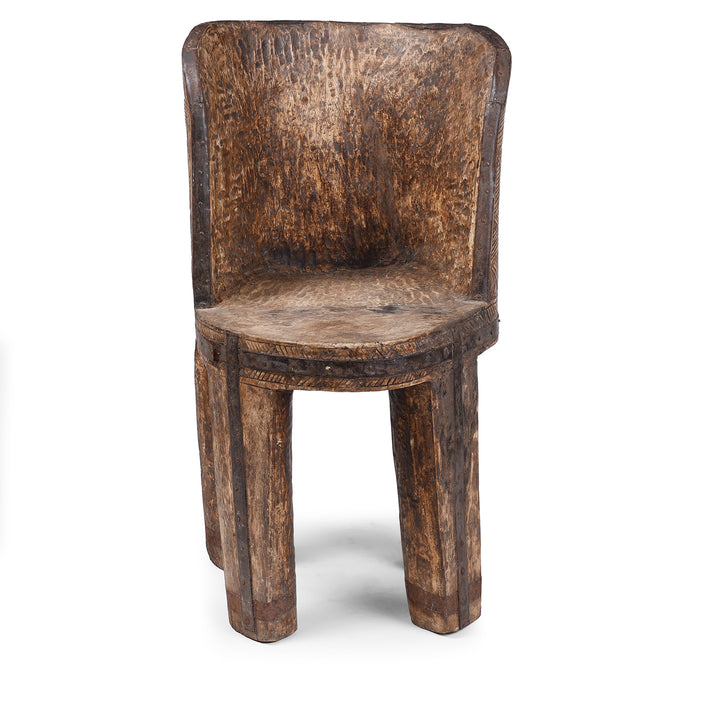 Hand Carved Naga Tribal Chair From Nagaland With Figural Decoration And Deep Patina | Indigo Antiques