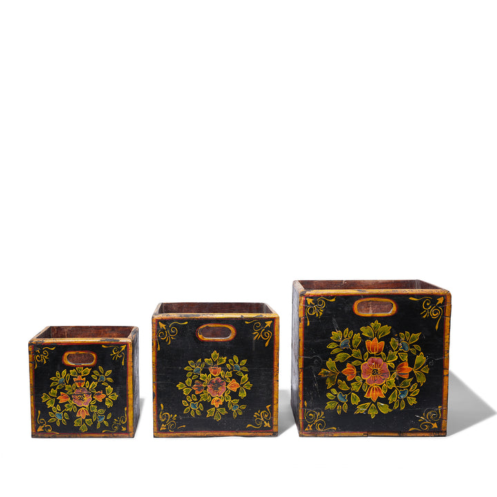 Vintage indian Black Painted Set Of 3 Planters