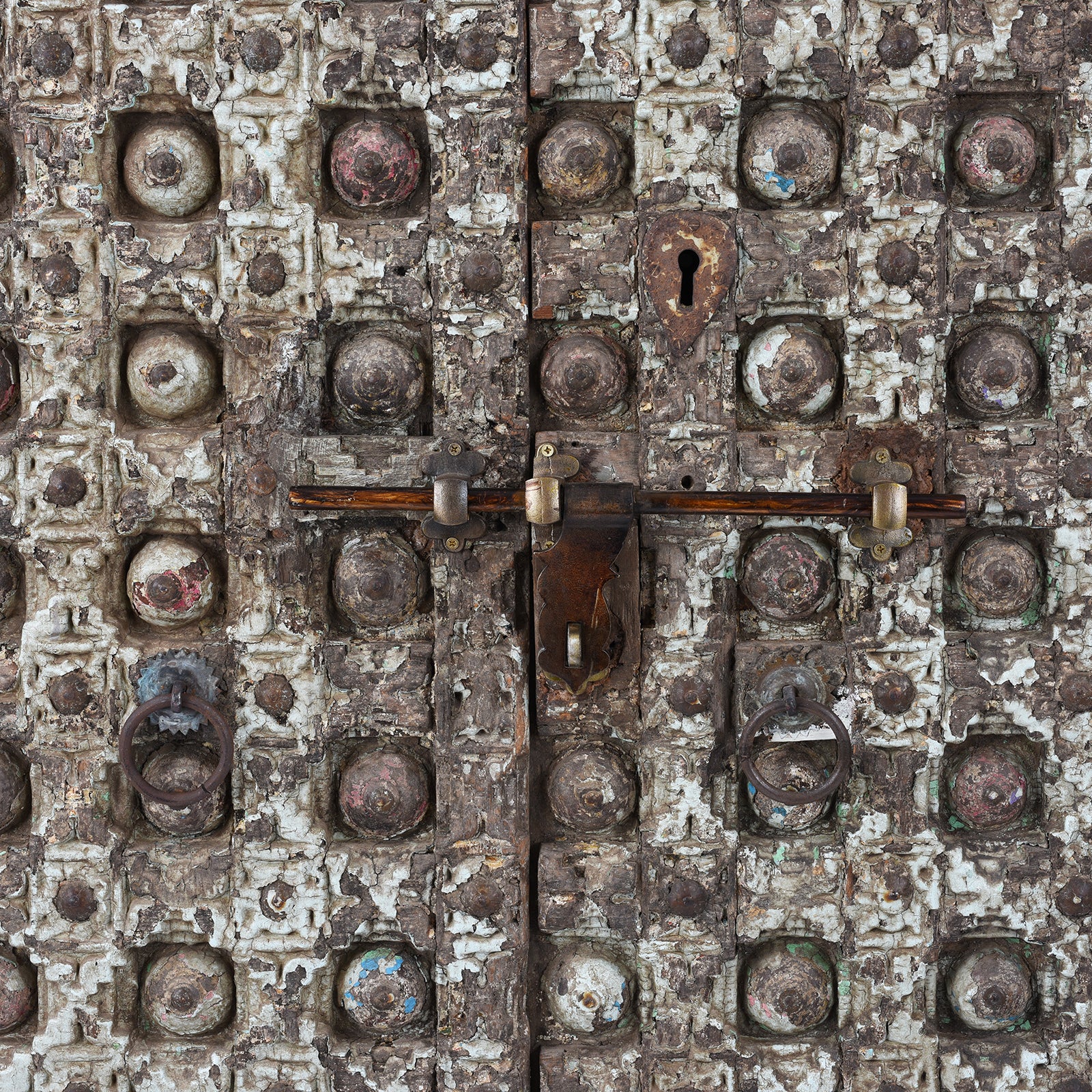 Locking Bar Detail From Antique Indian Painted Door | Indigo Antiques