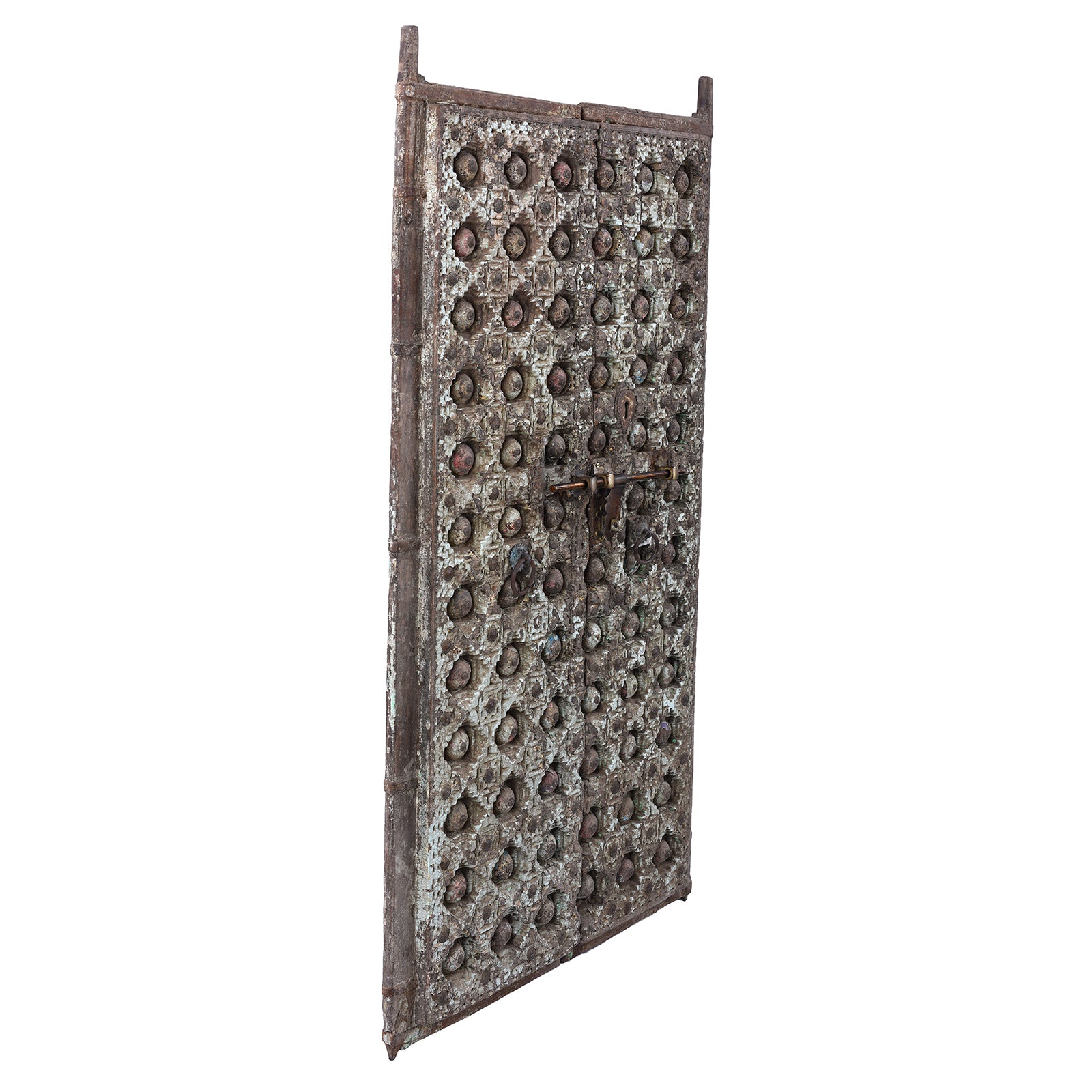 Angled View Of Antique Indian Painted Door | Indigo Antiques