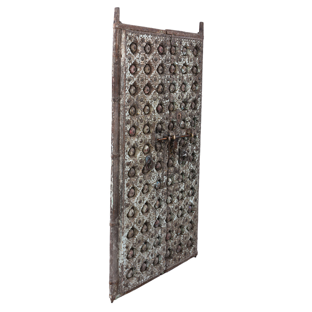 Angled View Of Antique Indian Painted Door | Indigo Antiques