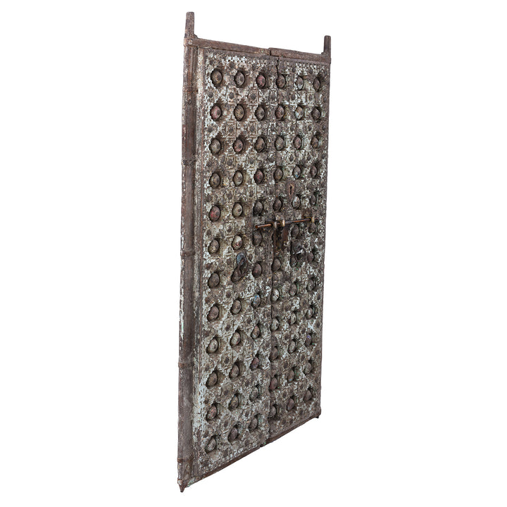 Angled View Of Antique Indian Painted Door | Indigo Antiques