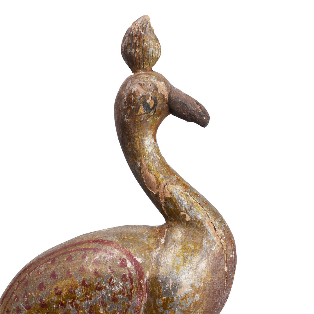 Face Detail From Polychromed Indian Peacock Figure From Surat With Original Painted And Gilded Finish Circa 1900