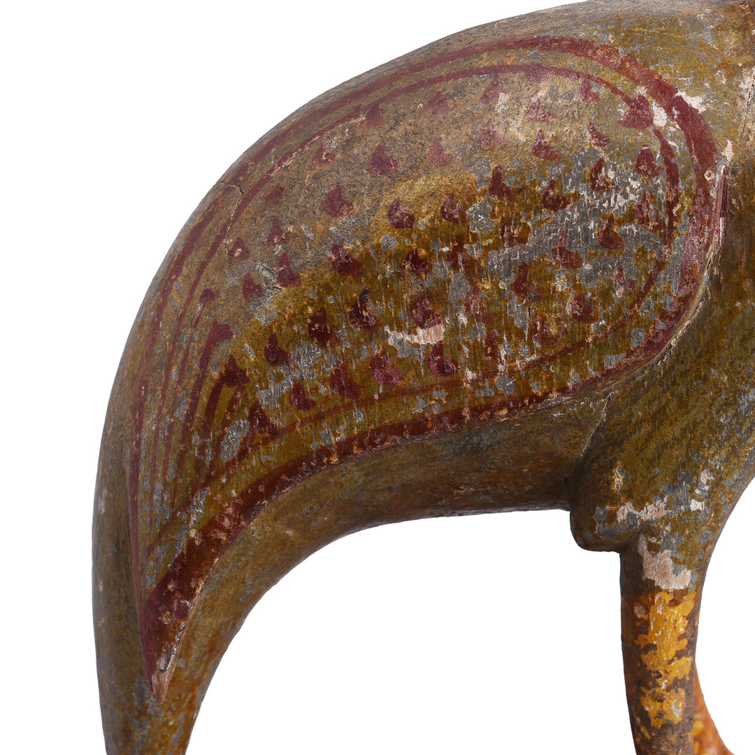 Paintwork Detail From Polychromed Indian Peacock Figure From Surat With Original Painted And Gilded Finish Circa 1900