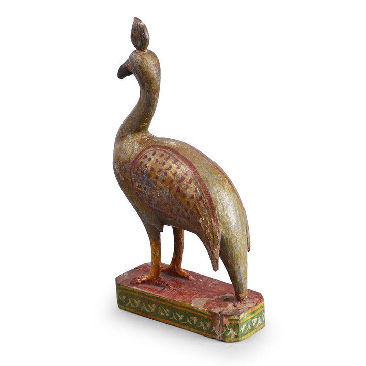 Rear View Of Polychromed Indian Peacock Figure From Surat With Original Painted And Gilded Finish Circa 1900