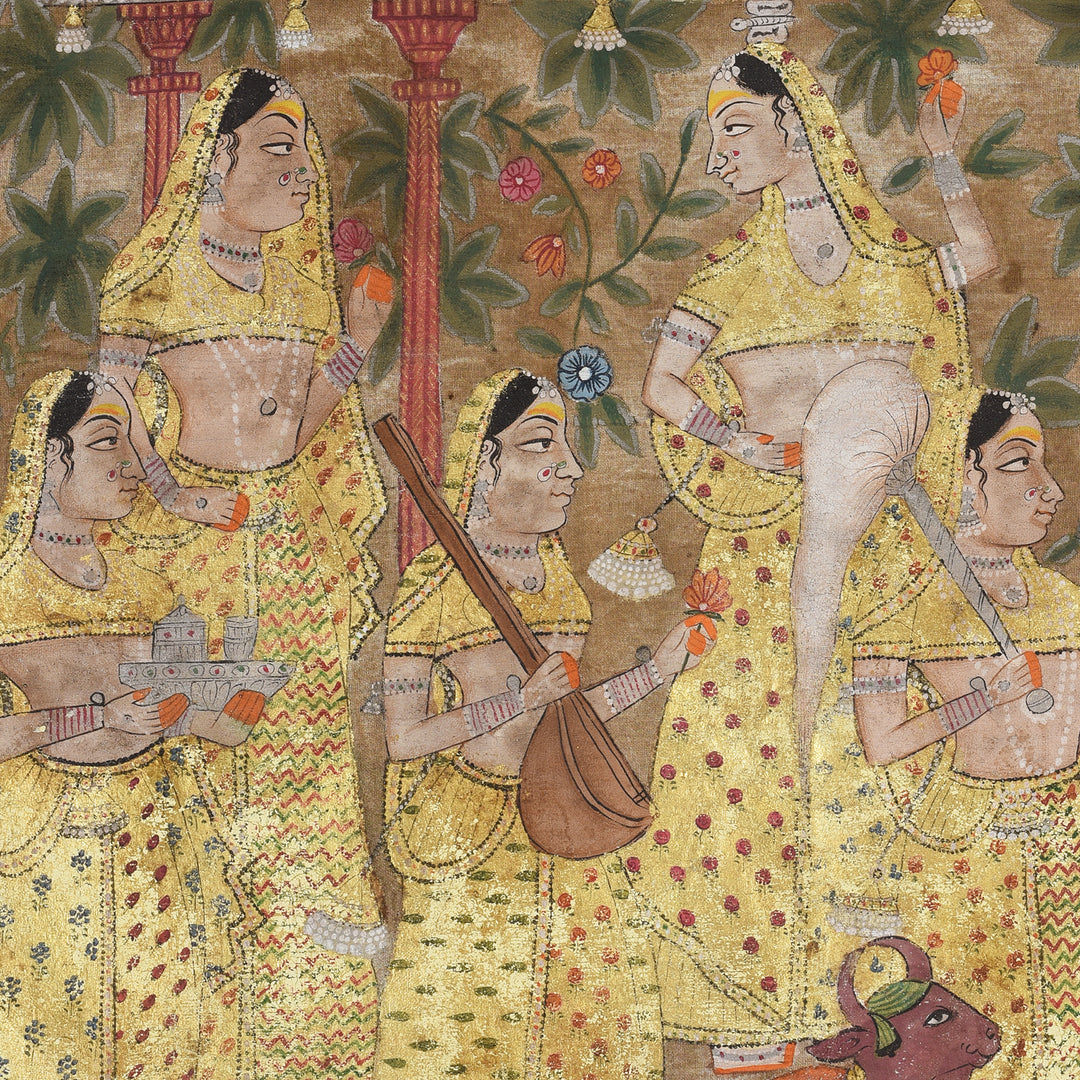 Painted Ladies Detail From Antique Painted Pichwai From Nathdwara Rajasthan | Indigo Antiques