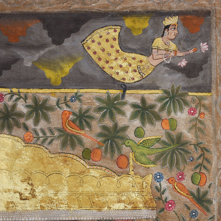 Birds And Angel Detail From Antique Painted Pichwai From Nathdwara Rajasthan | Indigo Antiques