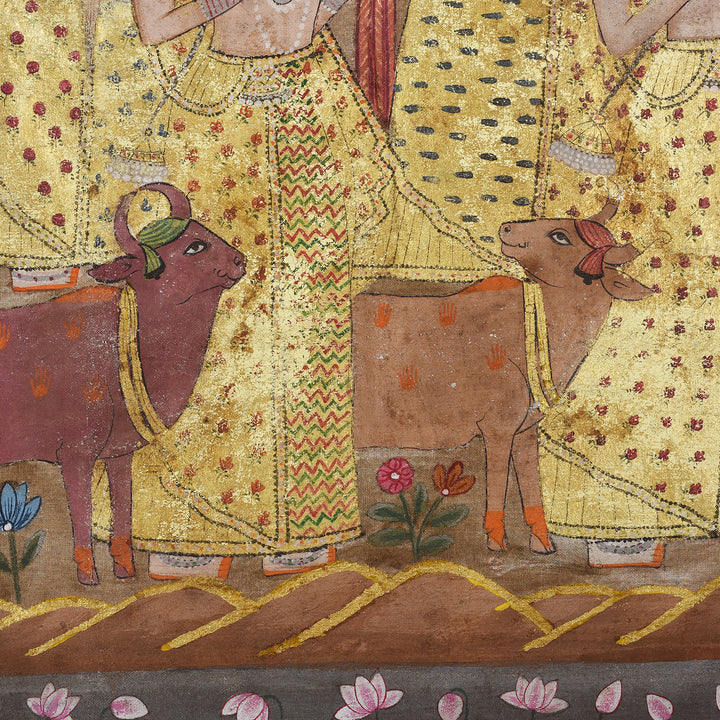 Cows Detail From Antique Painted Pichwai From Nathdwara Rajasthan | Indigo Antiques