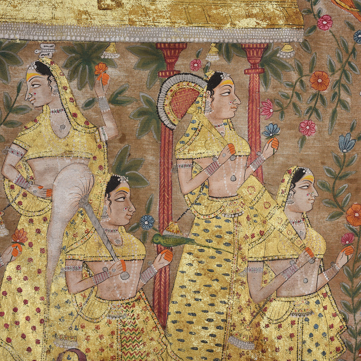 Painted Ladies Detail From Antique Painted Pichwai From Nathdwara Rajasthan | Indigo Antiques