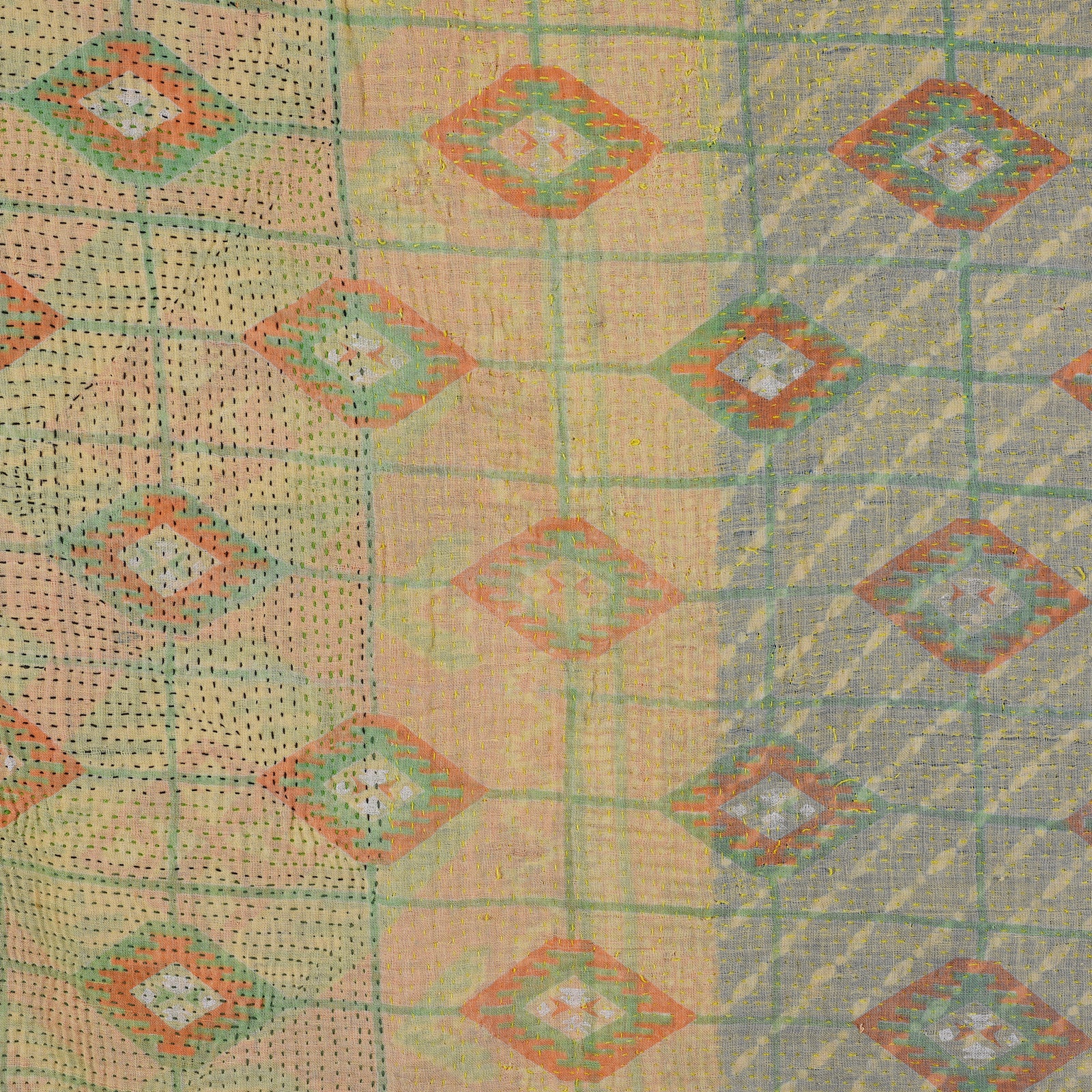 Detail From Vintage Bengali Kantha Throw | Indigo Antiques 