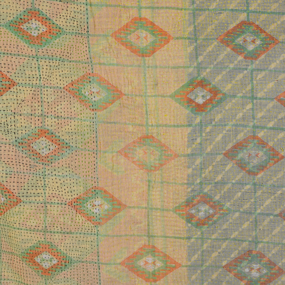 Detail From Vintage Bengali Kantha Throw | Indigo Antiques 